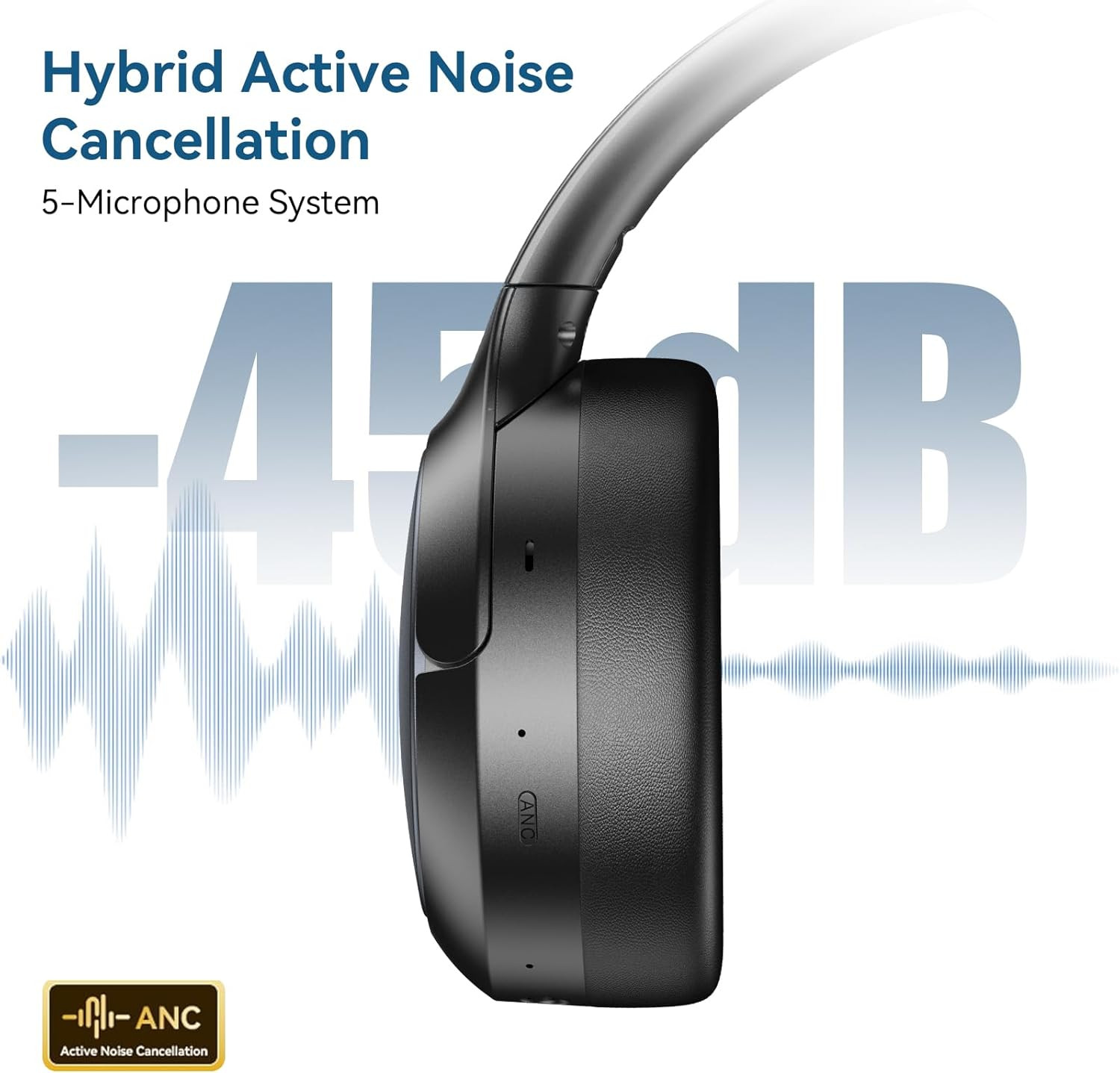 Hybrid ANC Wireless Over-Ear Headphones, 100H Playtime, Hi-Res Audio, Bluetooth