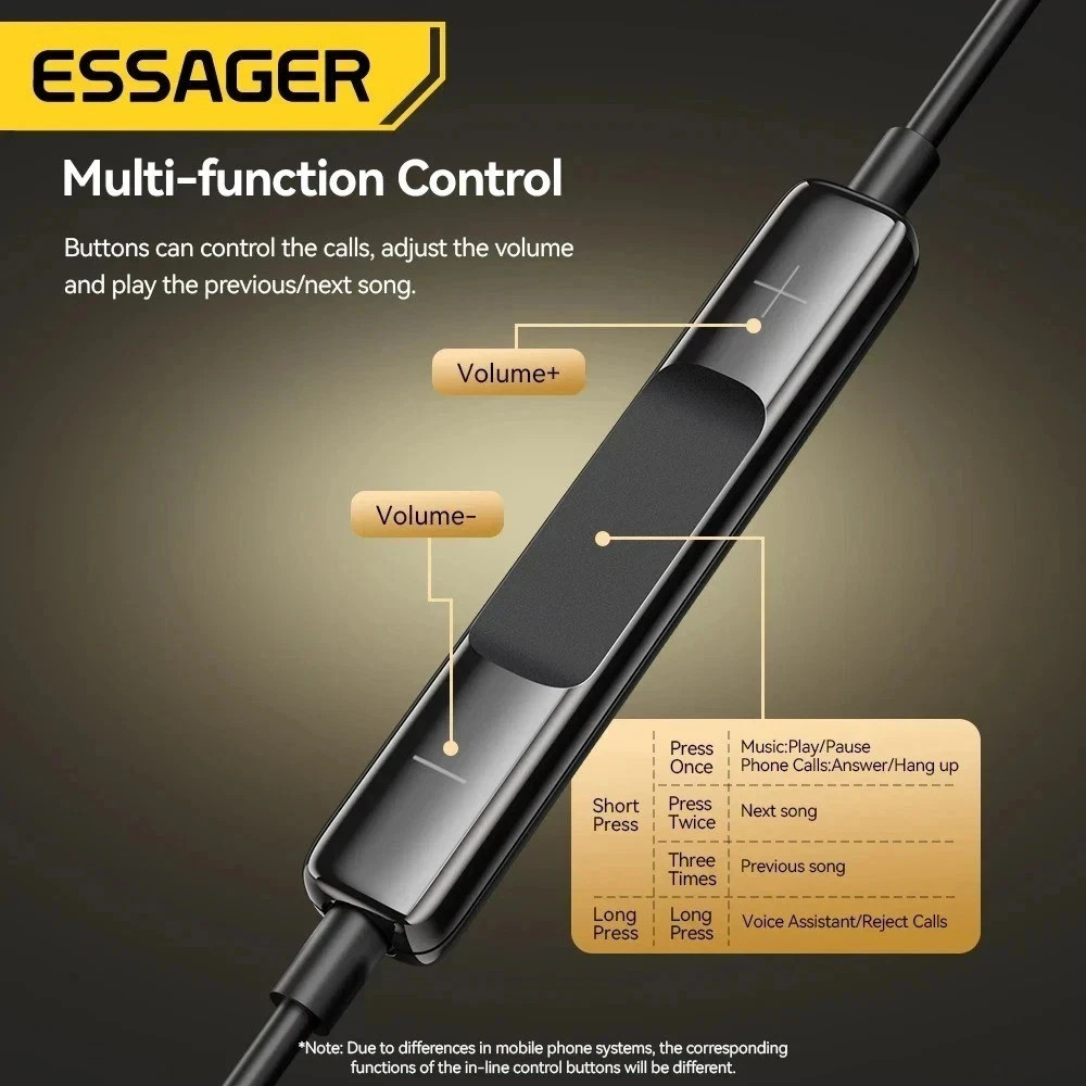 Essager 3.5mm Wired Earphones In-Ear Headset with Microphone Stereo Headphones