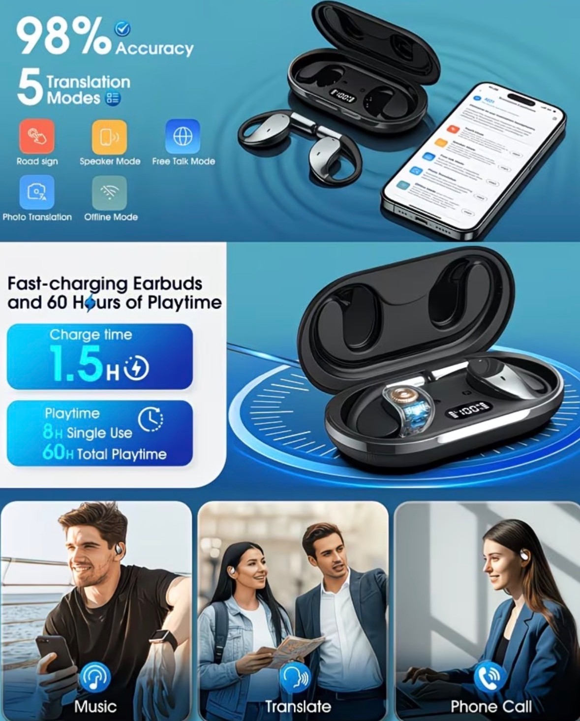 2026 AI Language Translation Headphones, Real-time 3-in-1 Translation Headphones