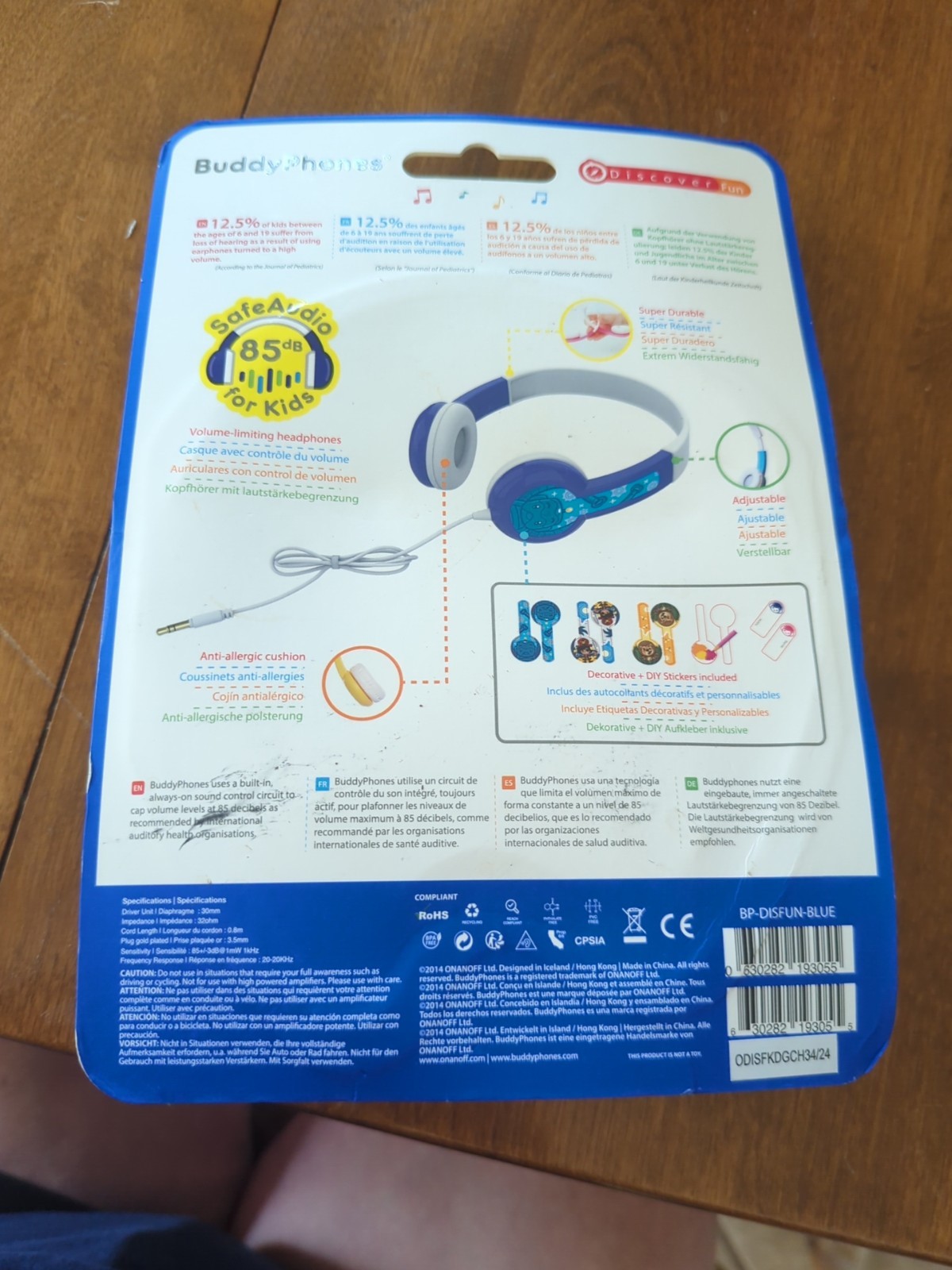 NEW Buddy Phones Safe Audio 85 for Kids Volume Limiting Headphones Anti Allergic