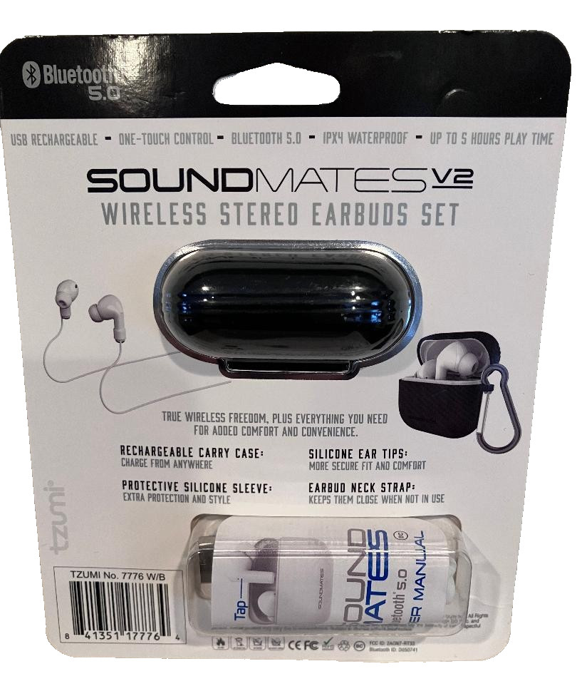 TZUMI Soundmates V2 5.0 Wireless Stereo Earbuds w/Wireless Charging Case – New!