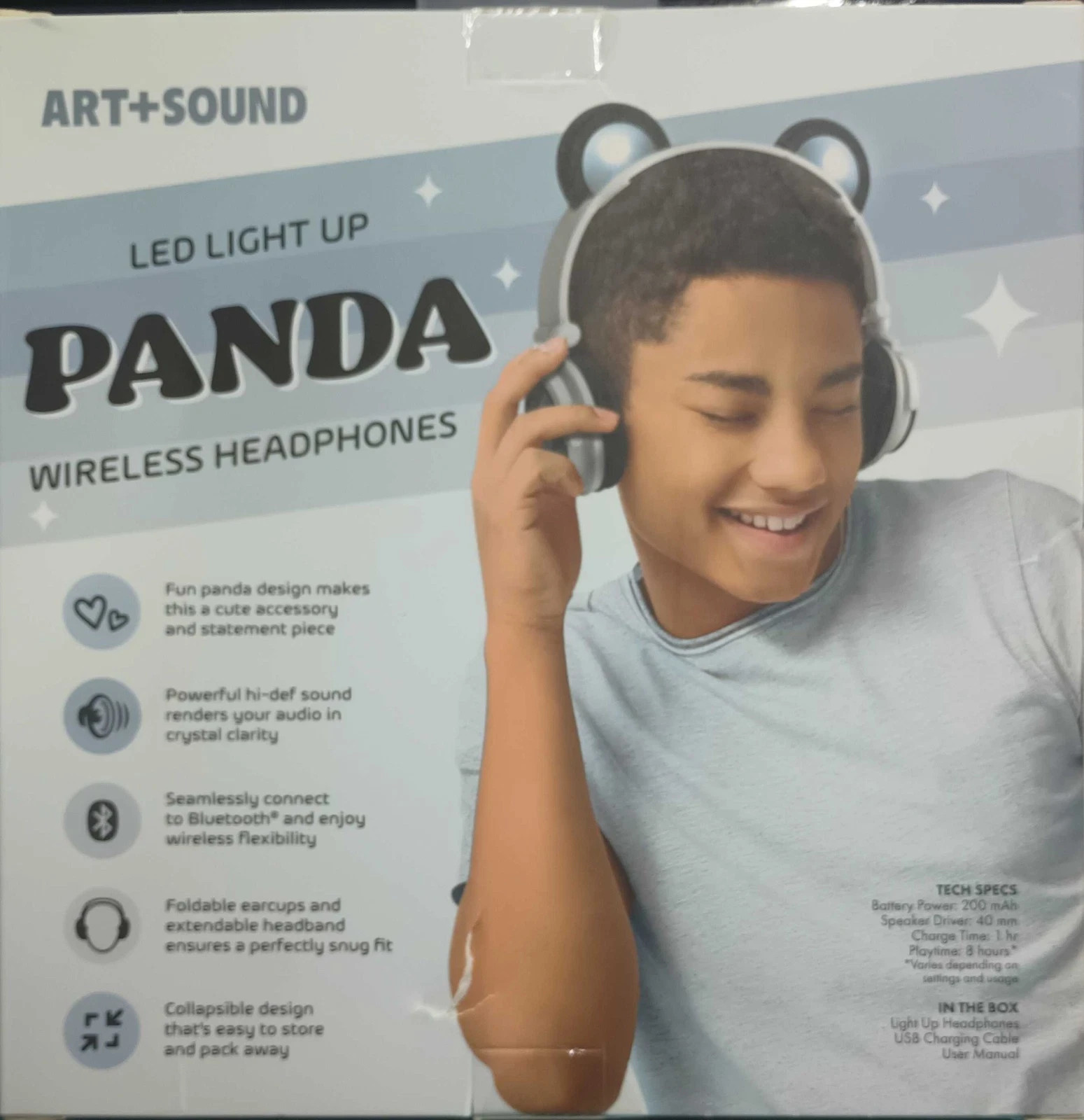 ART+SOUND LED Light Up Panda Bluetooth Wireless / Wired Headphones