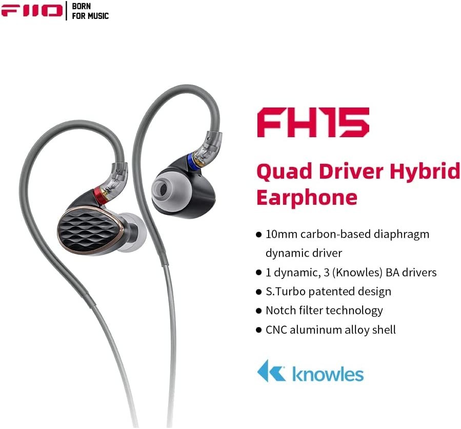 FiiO FH15 1DD 3 Knowles BA Hybrid Technology in-Ear Wired Earphone w/3.5&4.4MMCX