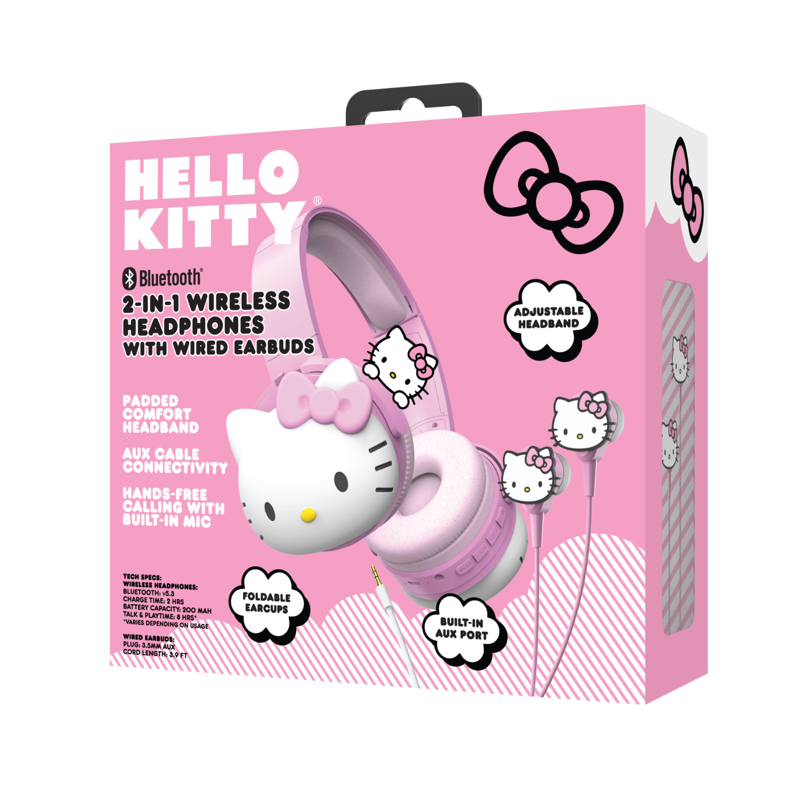 Hello Kitty 2-in-1 Wireless Bluetooth Headphones With Wired Earbuds