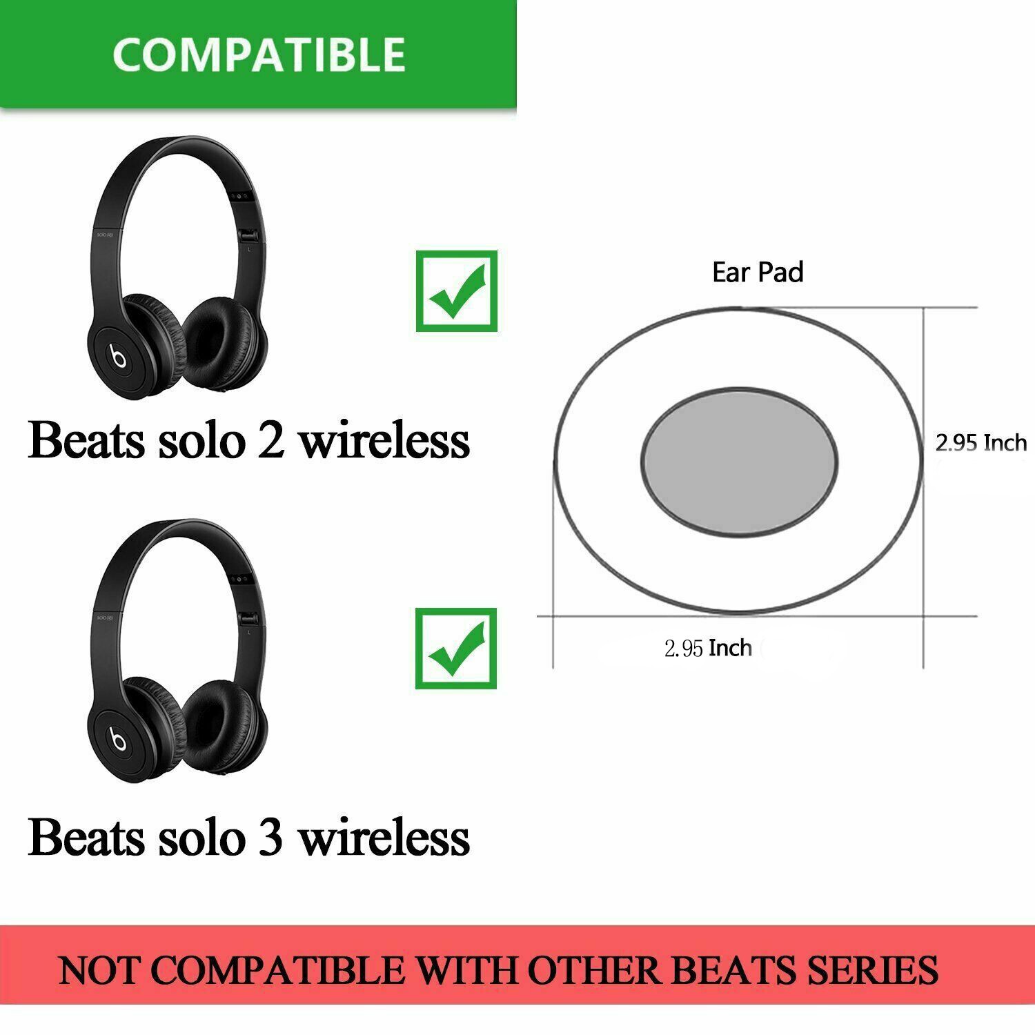 Replacement Ear Pads Cushion Cover Wireless For Beats by Dr Dre Solo 2/Solo 3