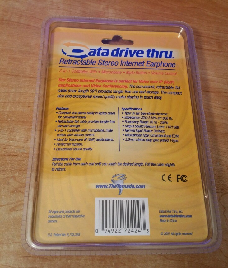 Data Drive Thru TRNPS11 59″ Retractable Earbud Stereo Headphones w/ 3in1 control