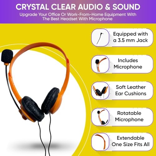 Wired On-Ear Headset with Boom Mic 3.5mm Black 1 Pack