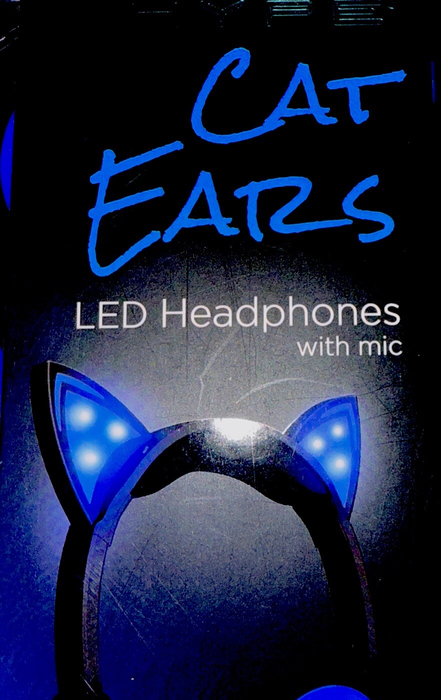 Hype Cat Ears LED Blue Light Headphones With Microphone in Line