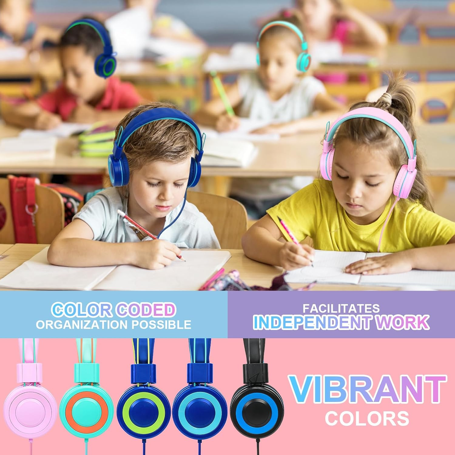 10 Pack Classroom Headphones Bulk for K-12 School Kids, Class Set Headphones for