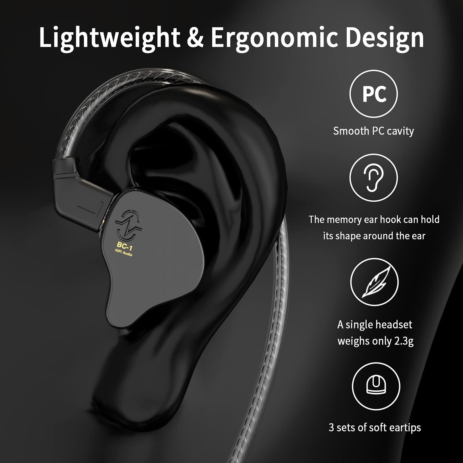 Wired Earbuds Clear Black Bass HiFi Earphones Musicians Singers Stage Studio