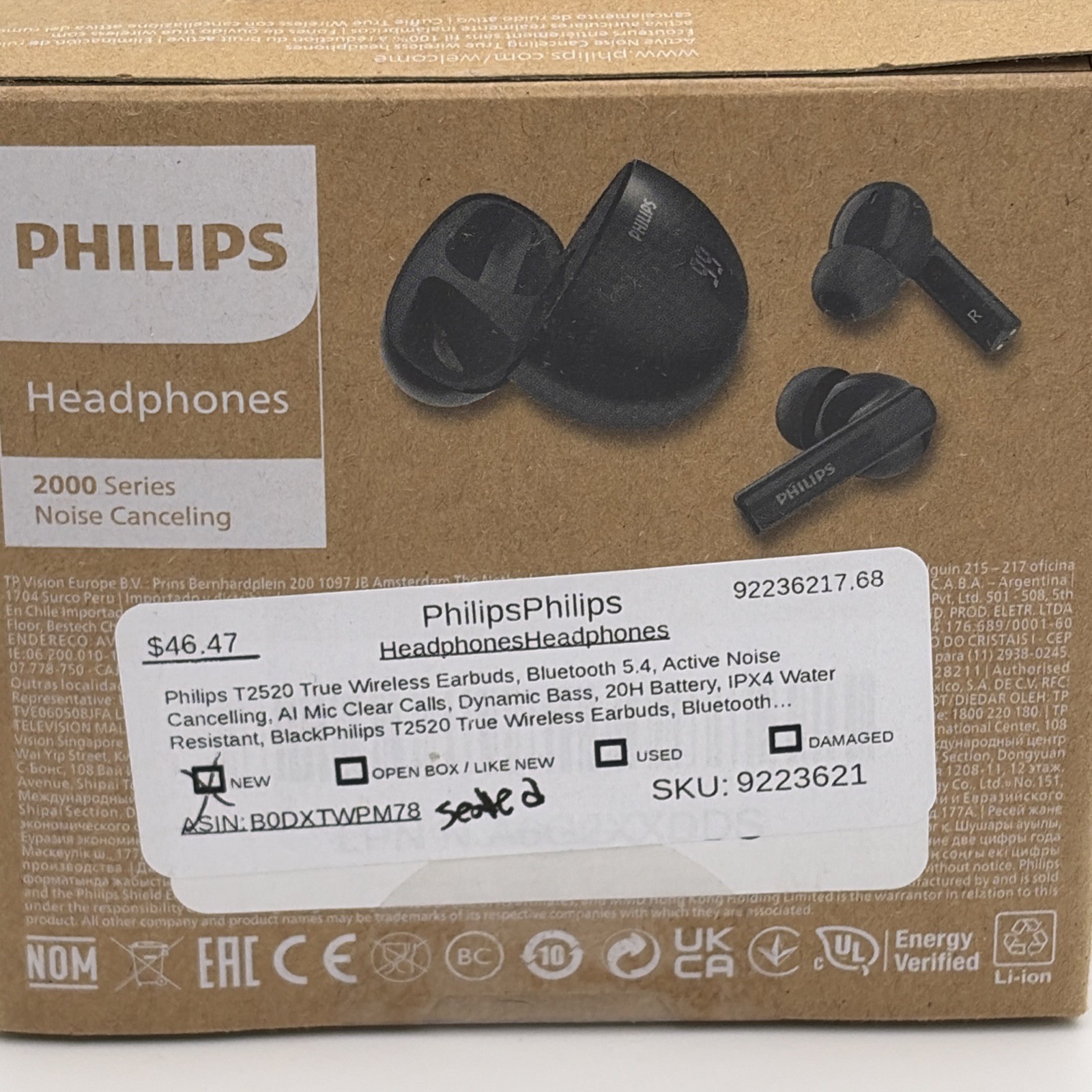Philips T2520 True Wireless Earbuds, Bluetooth 5.4, Active Noise Cancelling