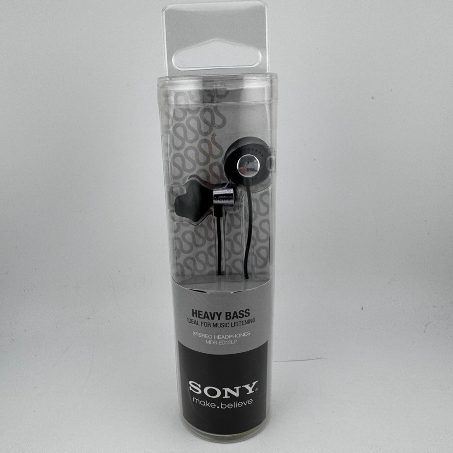 Sony MDR-ED12LP Stereo Headphones Heavy Bass Black Silver Earbuds NEW SEALED
