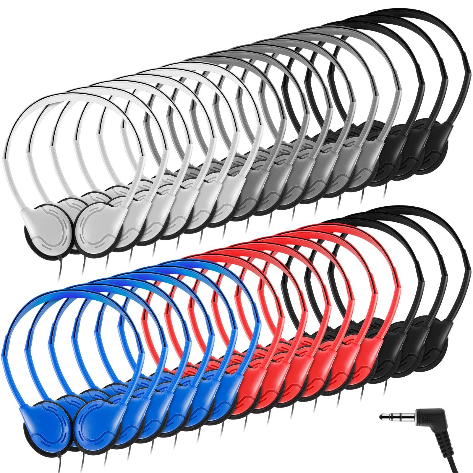 30 Pack Bulk Over Ear Headphones Set OnEar Adjustable 3.5mm Jack Classroom