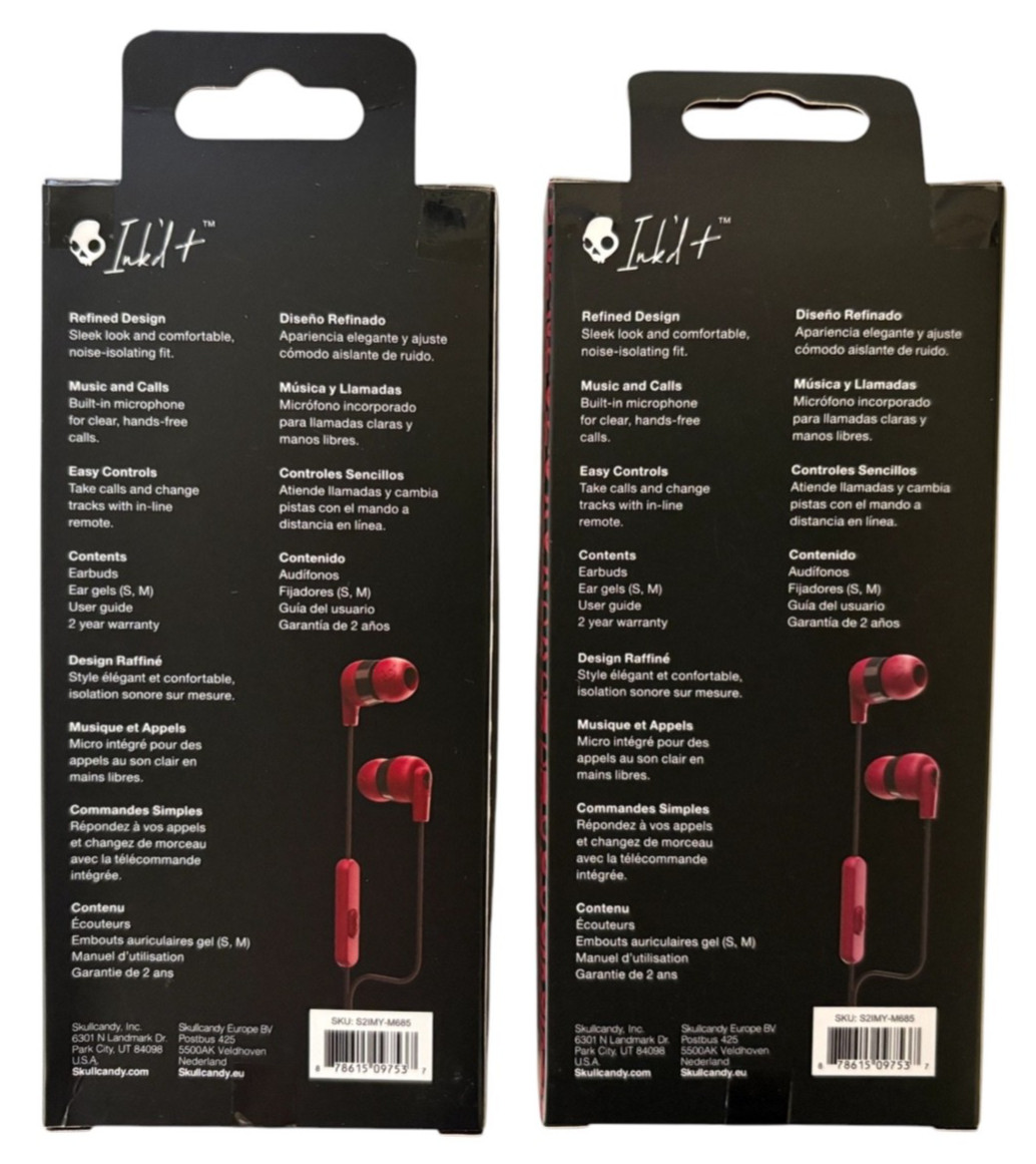 2 X Skullcandy Wired S2IMY-M685 The Original Essential Earbuds With Microphone