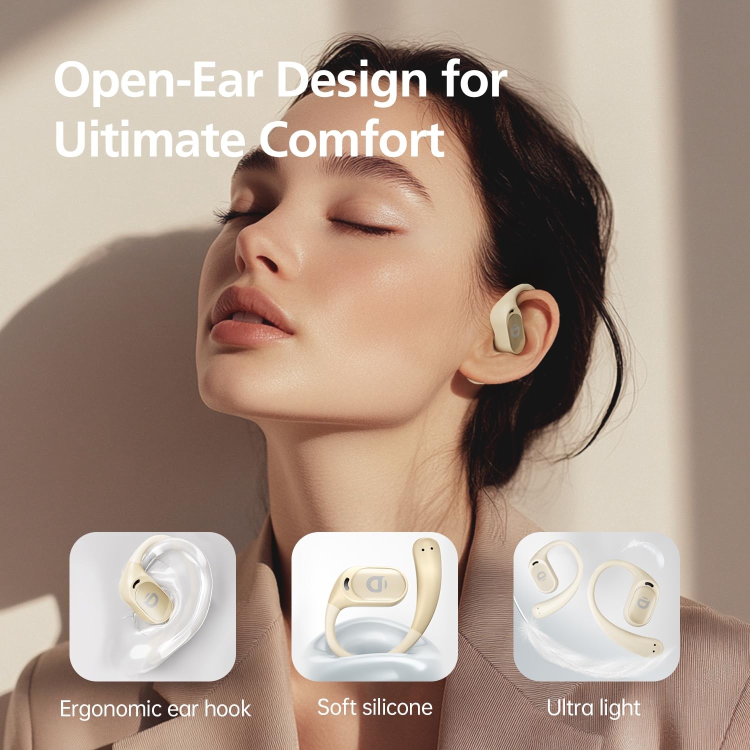 Open Ear Headphones with 35 Hours Playtime, True Wireless Air Conduction Earb…