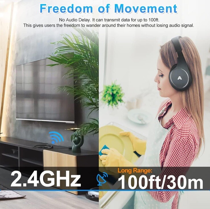 Wireless Headphones for TV Watching, Folding Over Ear Headphones with 2.4GHz …