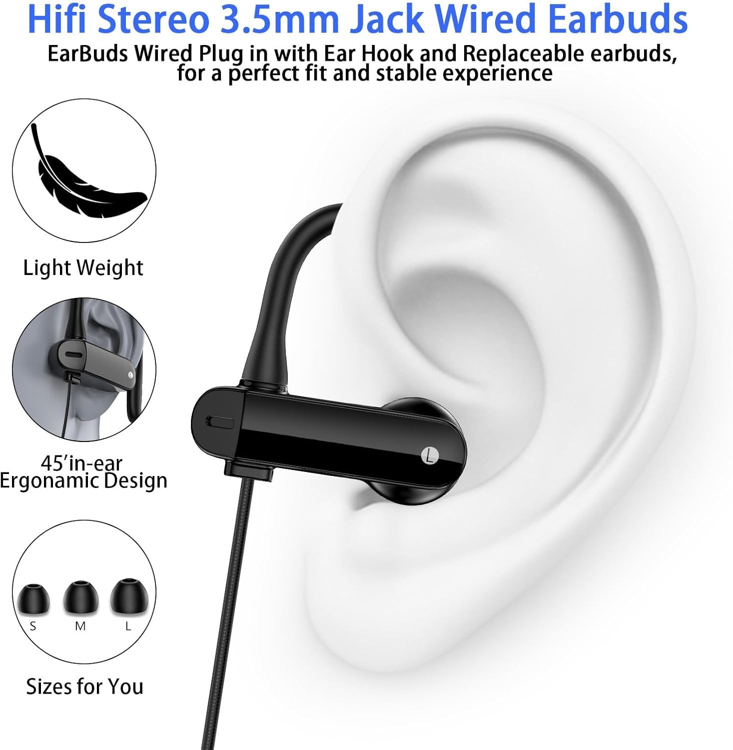 Wired Over-Ear Sports Earbuds with Microphone & Noise Cancellation – Black