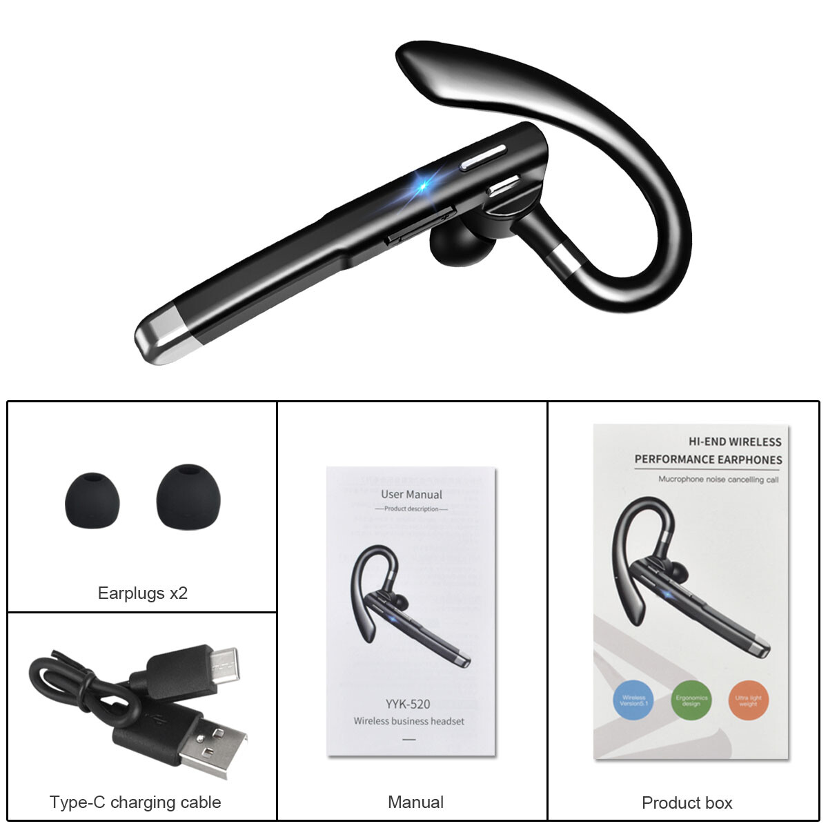 Earpiece Dual Mic Earbud Noise Cancelling Trucker Wireless Headset Bluetooth 5.1
