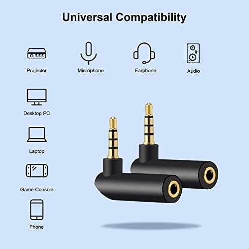 3.5mm Right Angle Audio Adapter Male to Female Stereo Jack Connector 2 Pack