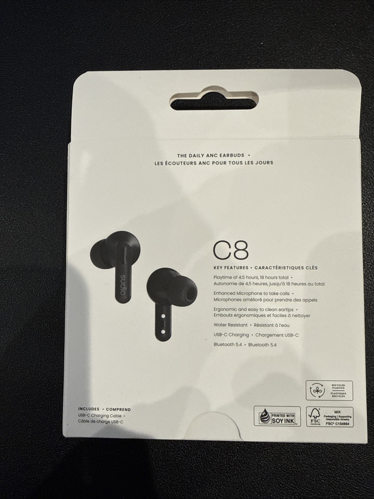 Sudio C8 The Daily ANC Earbuds Noise Canceling, Balanced Listening, Black, NEW