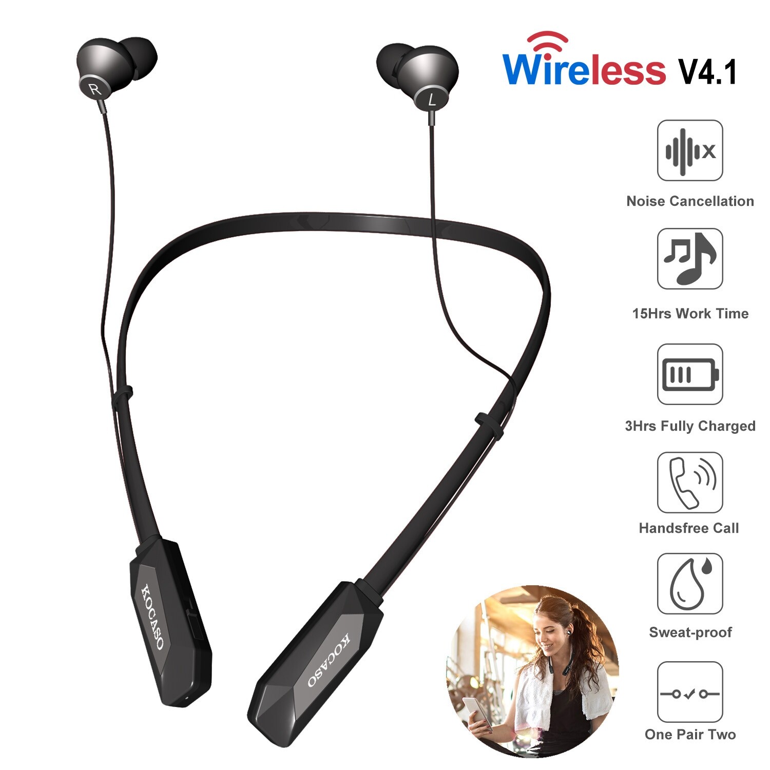 New Wireless Neckband Headphones – V4.2, Sweatproof, Deep Bass
