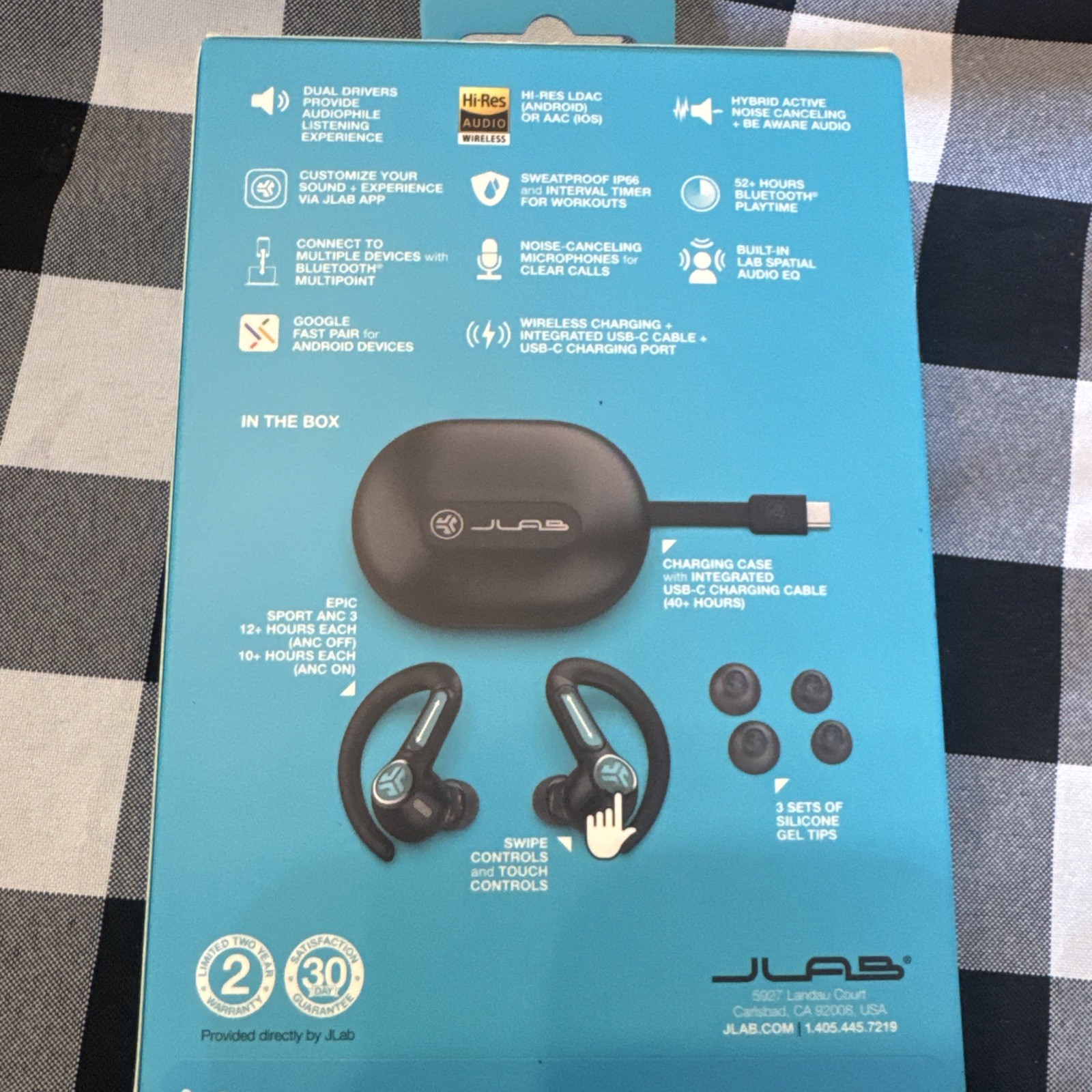 JLab Epic Sport ANC 3 True Wireless Earbuds, Sport EarHook, Android/iOS [SEALED]