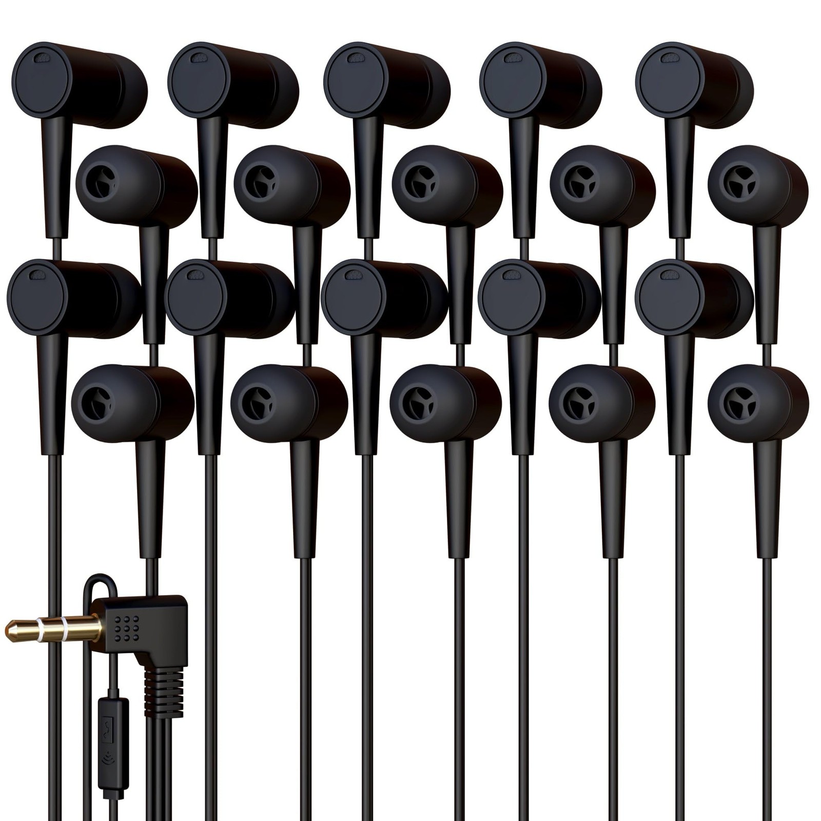 10 Pack Bulk Wired Earbuds with 10 Pack, Microphone Black