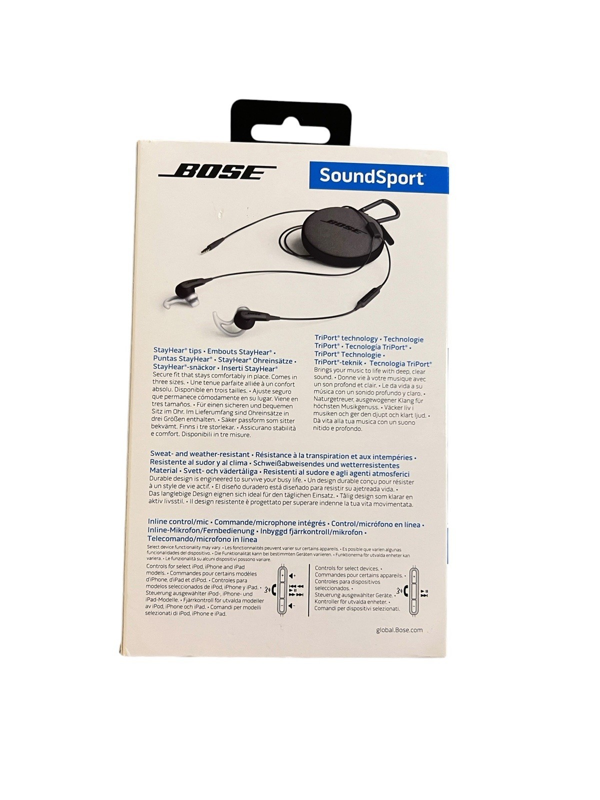 Bose SoundSport In-Ear Wired Headphones Charcoal Black In-Line Mic 741776-0010