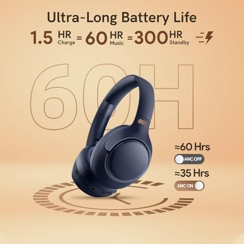 Active Noise Cancelling Bluetooth Headphones, 60H Playback, Hi-Res Audio, Custom