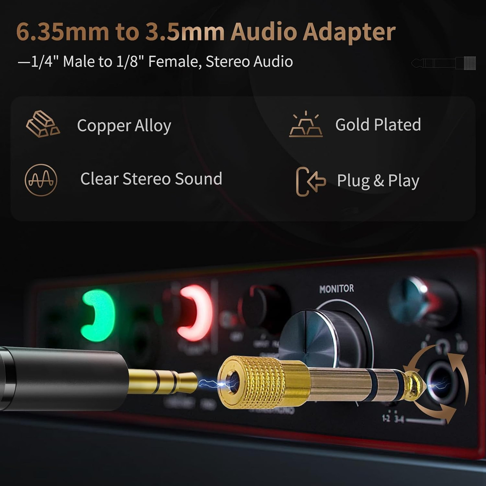 6.35mm to 3.5mm Stereo Adapter, 1/4 to 1/8 Audio, 4 Pack | Bulk pack of 1/4 male