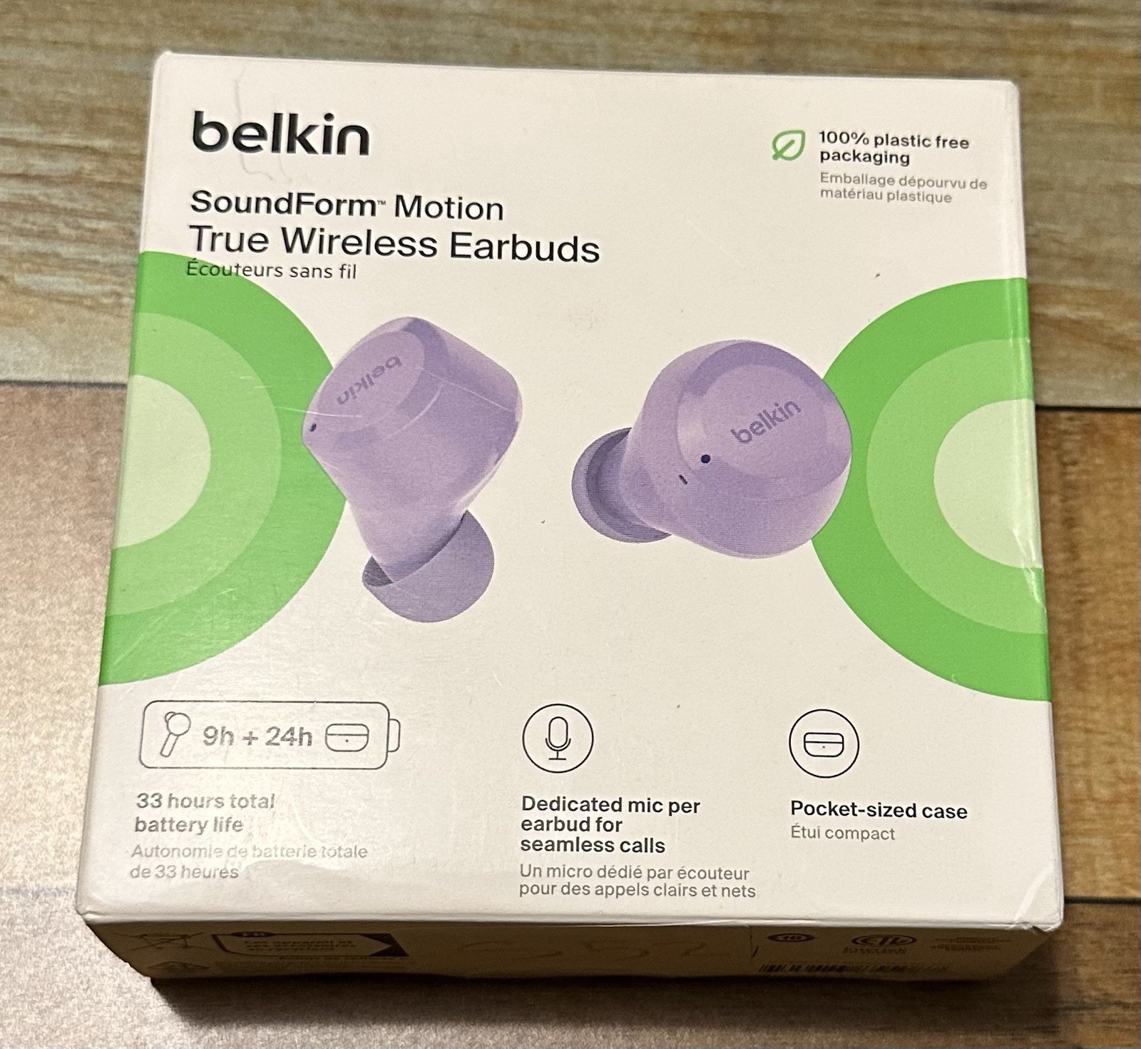 Belkin SoundForm Motion True Wireless Earbuds Lavender Brand New Sealed Purple