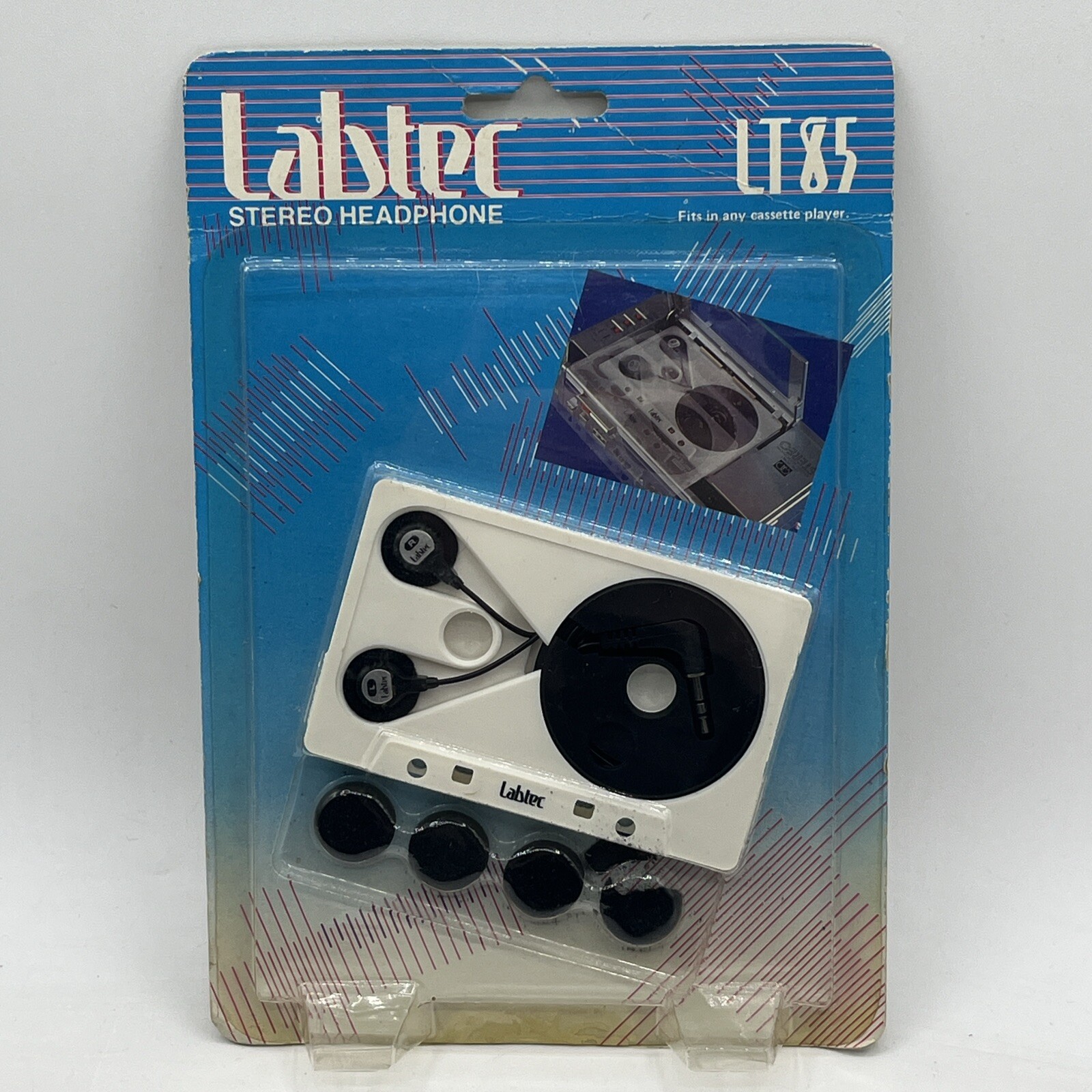 Vintage 1990 Labtec LT85 Stereo Headphone Wind-up Case Stores in Tape Player NEW