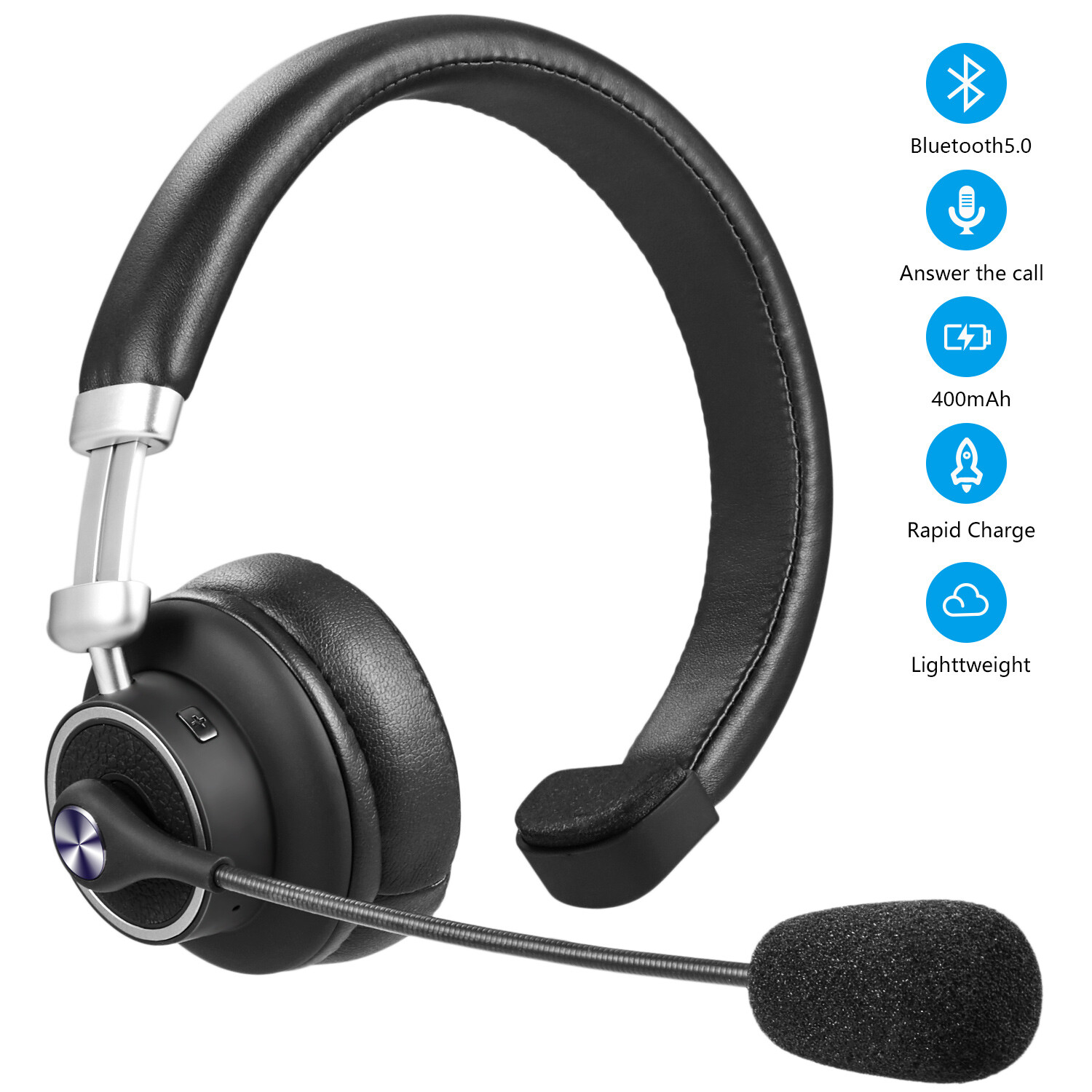 Trucker Wireless Headset with Mic BT 5.0 for Cellphone Call Center PC Skype Home