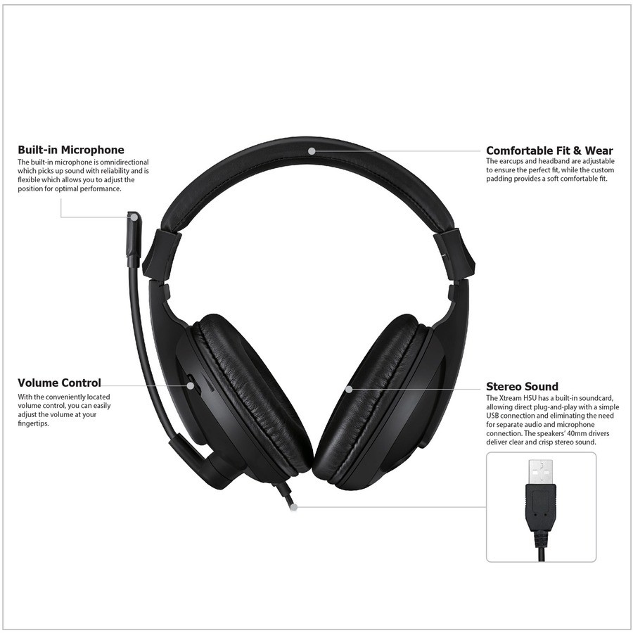 Adesso Xtream H5U – USB Stereo Headset with Microphone – Noise Cancelling – Wire