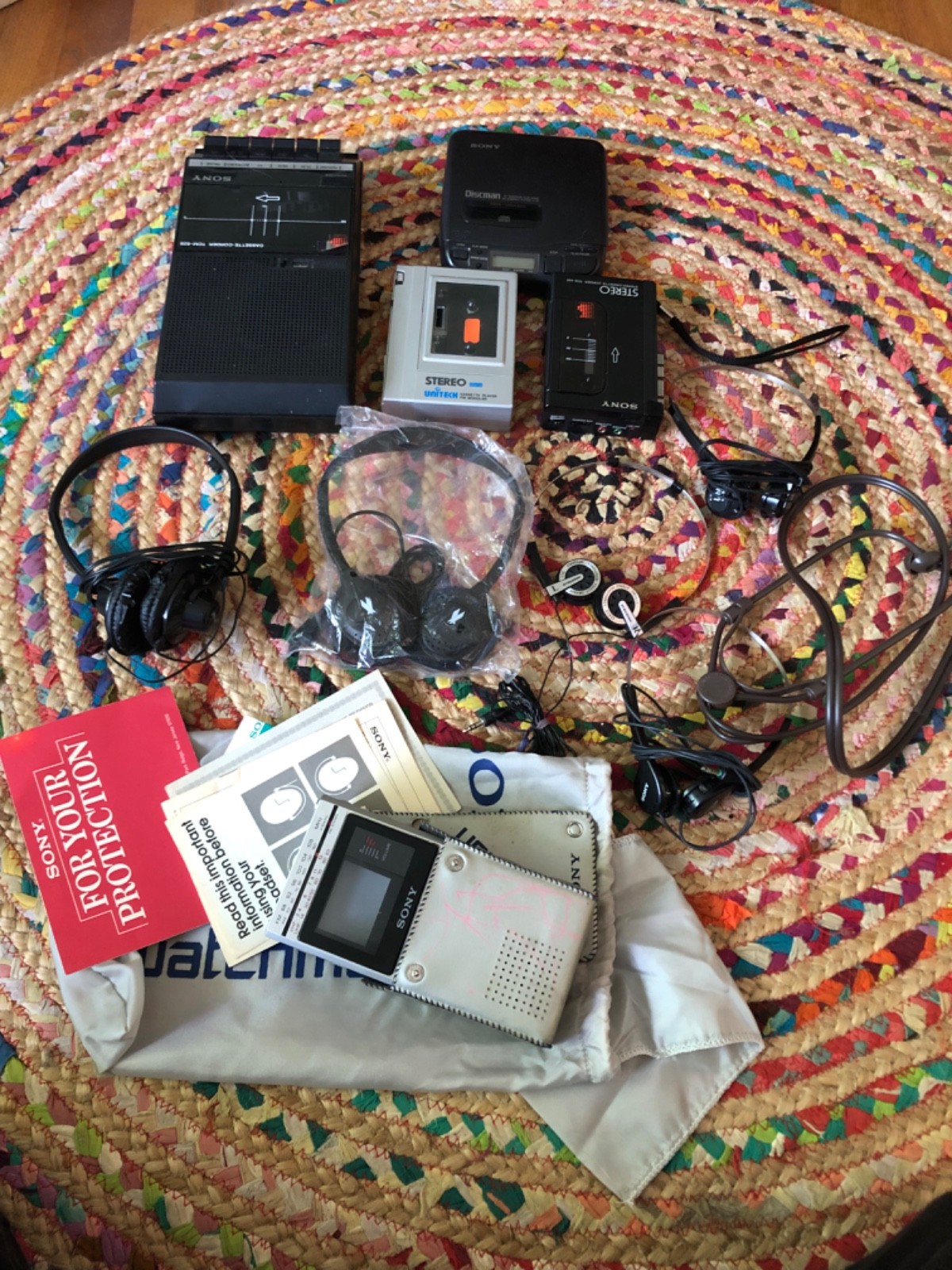 Vintage electronics lot: headphones, walkman, discman