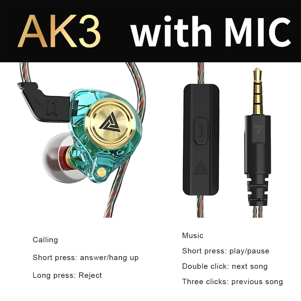 Yeabomy Wired Gaming Earbuds, Ak3file in Ear Monitors, Deep Bass Sound Green