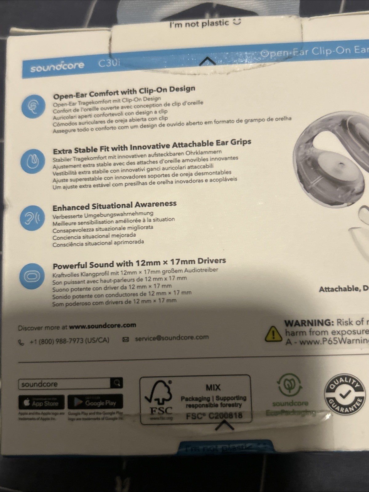 Soundcore C30i Open-Ear Earbuds Clip-On Headphones Comfort 10H/30H Playtime New