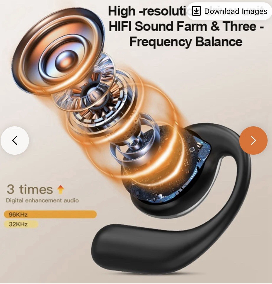 Open-Ear Bluetooth V5.4 Headphones Wireless Earbuds AI Translator Touch Screen