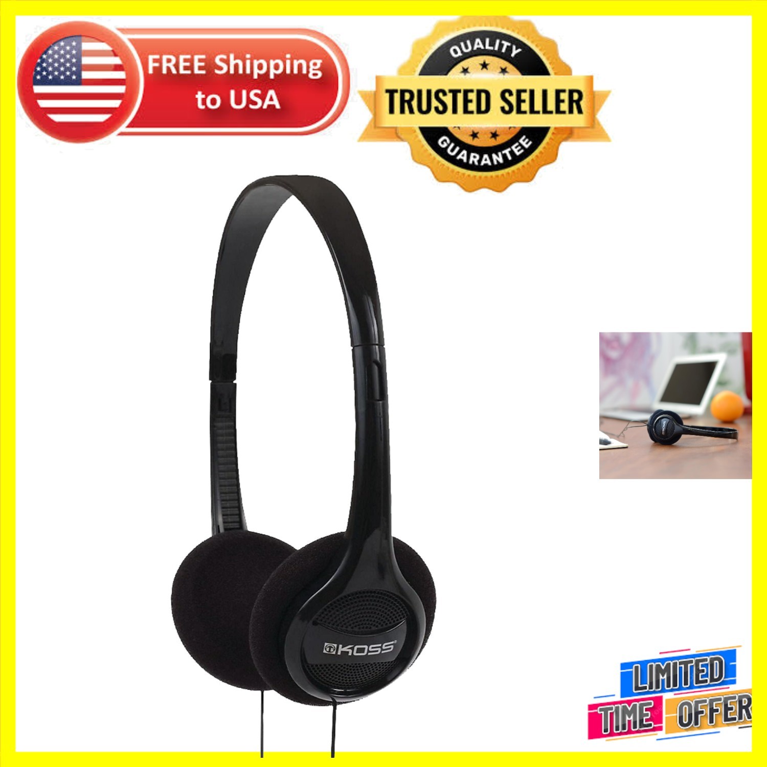 Adjustable On-Ear Black Headphones: Ideal for Adults & Kids – Comfort & Style
