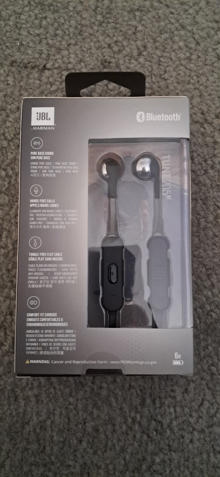 JBL Harman Tune 205 BT Pure Bass Zero Cables Headphones Bluetooth Black