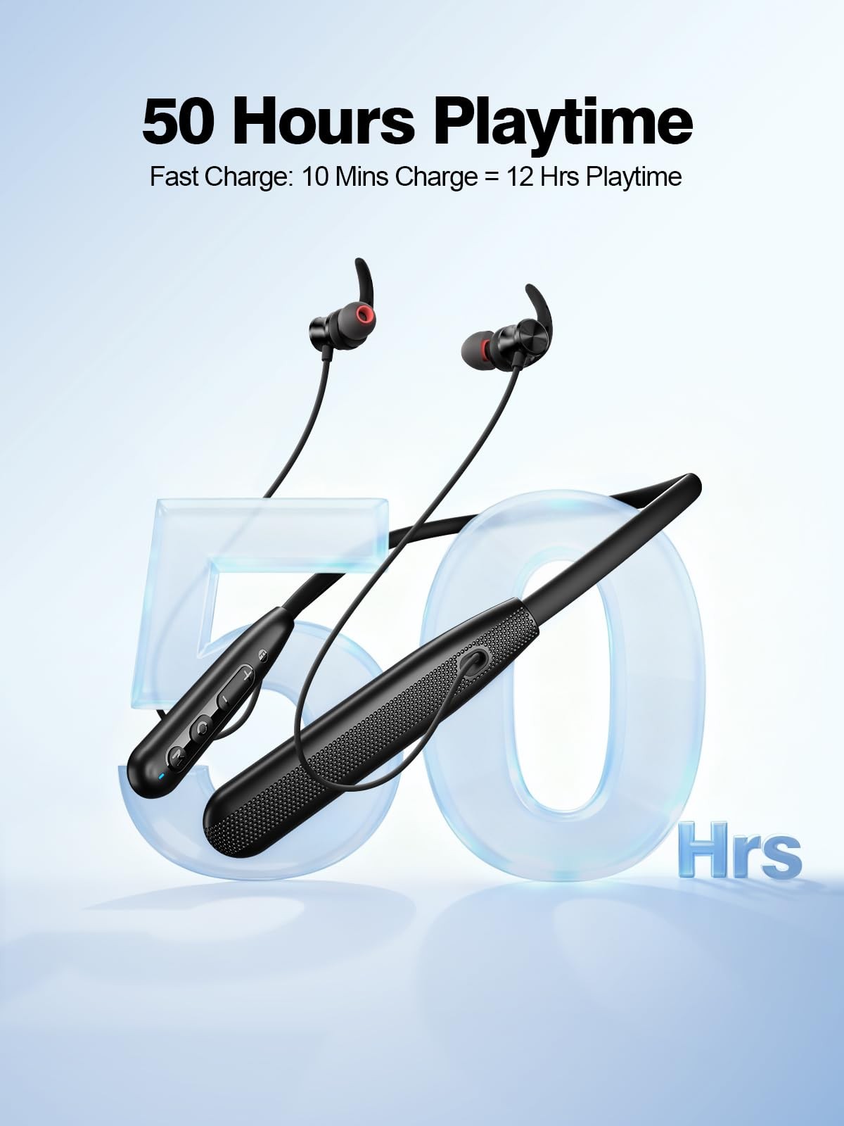 Rythflo Neckband Bluetooth Headphones, ENC IPX7 Sweatproof Sport Small, Black