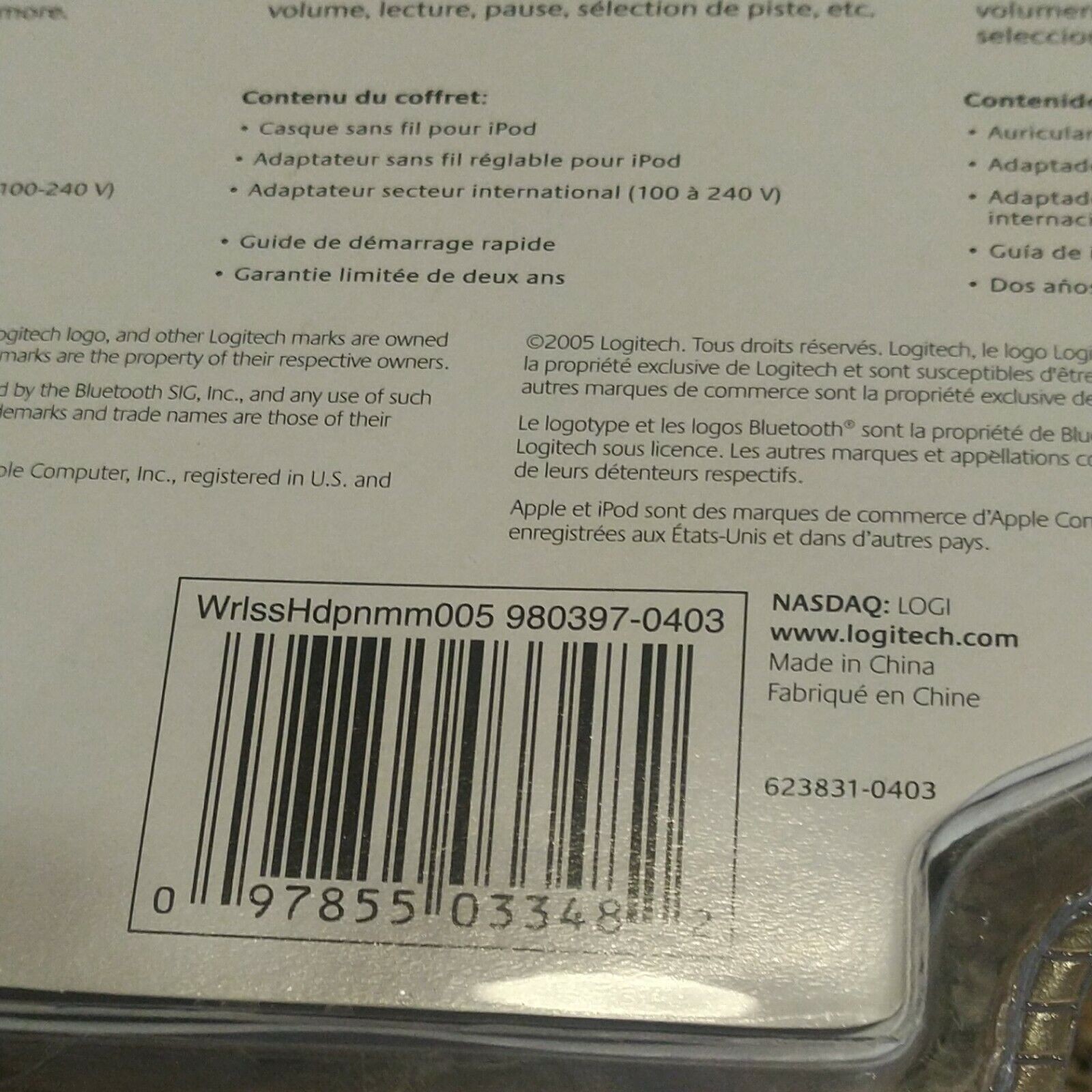 Logitech Wireless Headphones for the iPod – Model 980397-0403 – Sealed