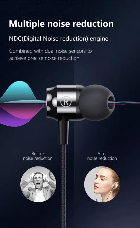 Metal Wired Earphones 3.5mm Type C HiFi Stereo Gaming HD Mic Noise Reduction