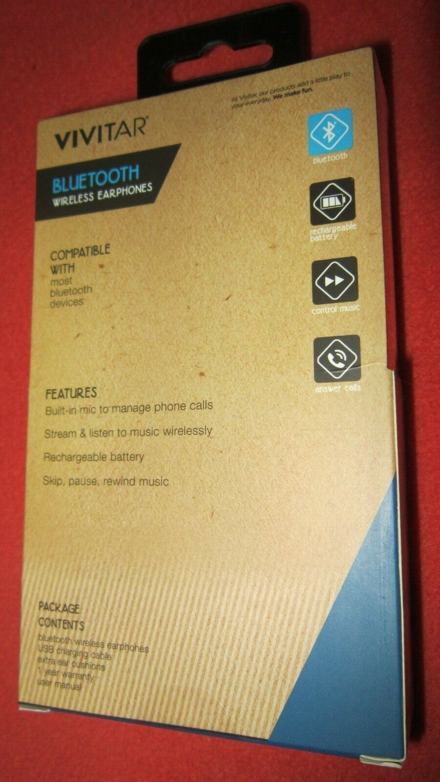 EARPHONES VIVITAR BLUETOOTH Wireless, Rechargeable Battery, Answer Calls 9#29