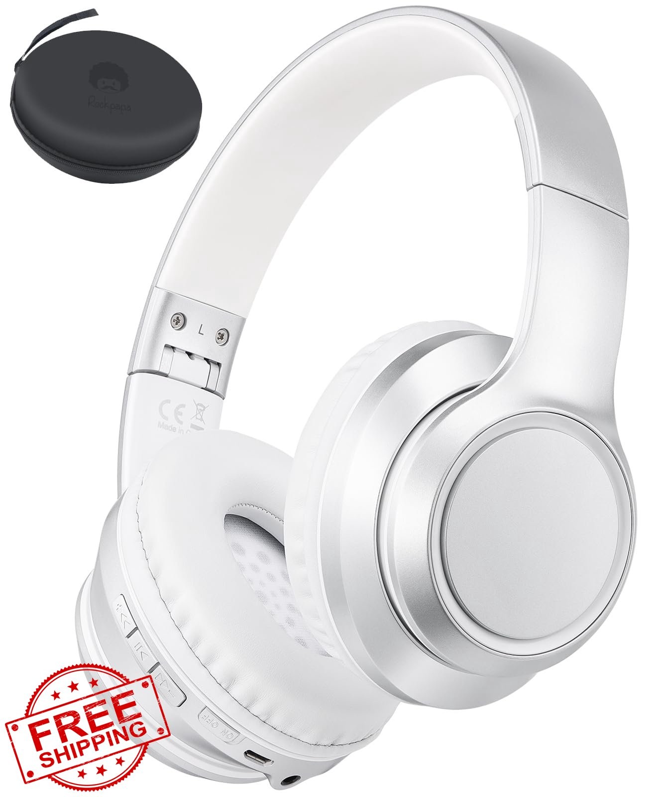 rockpapa E8 Over Ear Bluetooth Headphones Silver Kid Adult Foldable