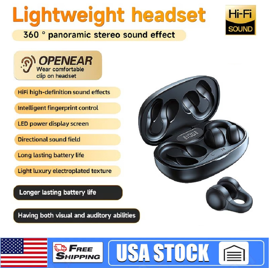 Wireless Music Headphones with Touch Control Clip-On Earbuds for Running&Cycling