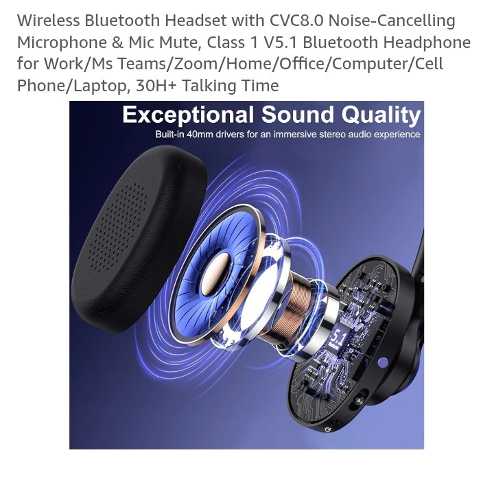 Wireless Blue Headset Noise-Canc Microph Bluetooth Computer/Cell Phone/Laptop
