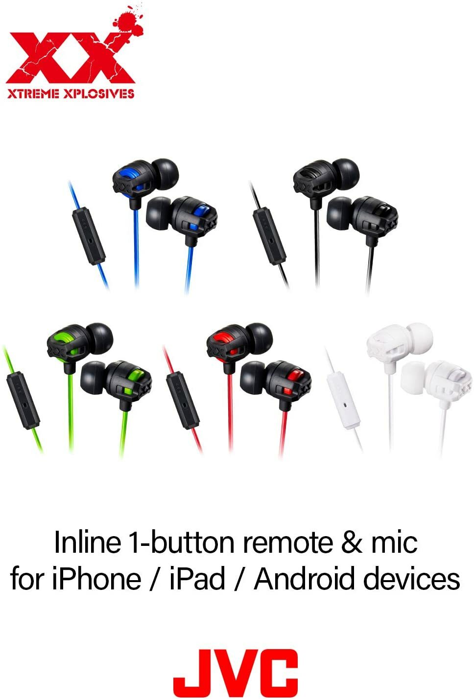 JVC XX Series HA-FX103M Wired In-Ear Headphones With Remote and Mic ALL Colors