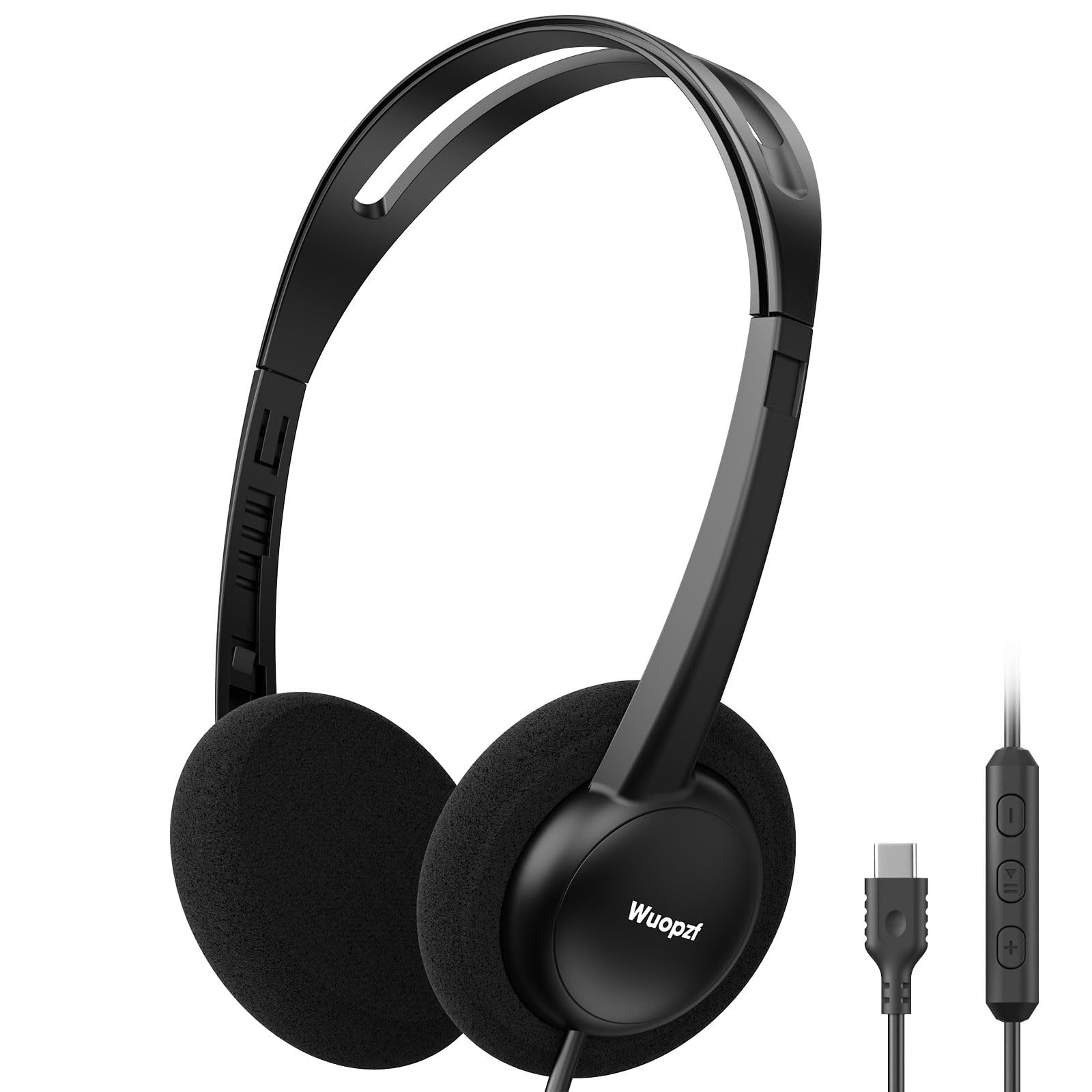 USB-C Wired on-Ear Headphones with Microphone & in-Line Control, Comfort Foam…