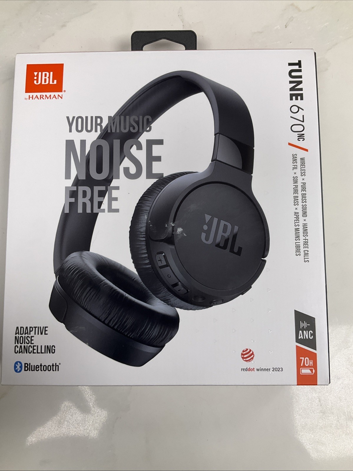 JBL Tune 670NC Wireless On-Ear Headphones with Adaptive Noise Cancelling – Black